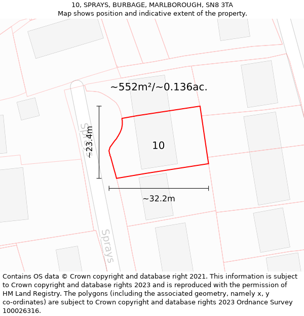 10, SPRAYS, BURBAGE, MARLBOROUGH, SN8 3TA: Plot and title map