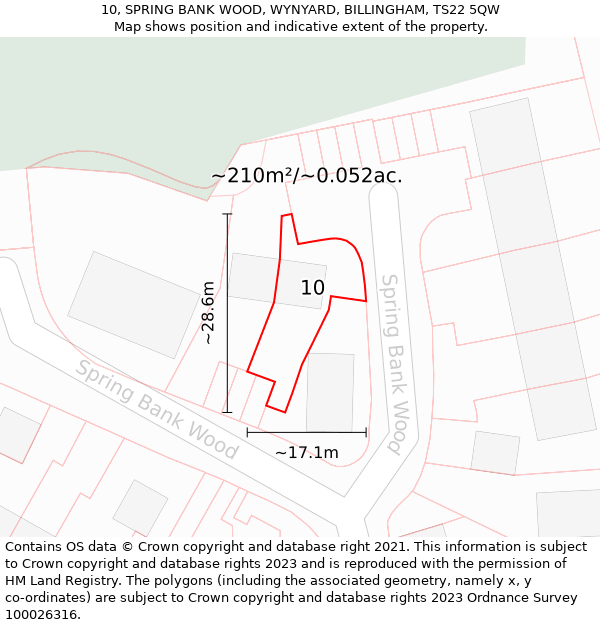 10, SPRING BANK WOOD, WYNYARD, BILLINGHAM, TS22 5QW: Plot and title map