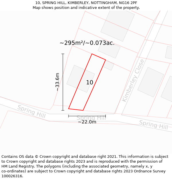10, SPRING HILL, KIMBERLEY, NOTTINGHAM, NG16 2PF: Plot and title map