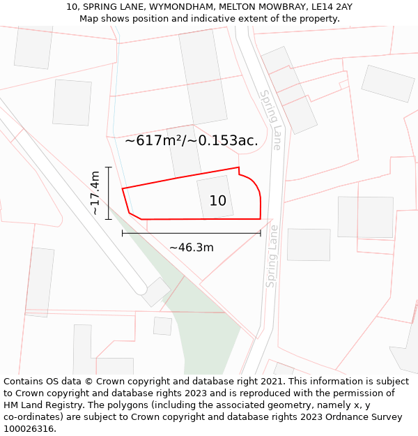 10, SPRING LANE, WYMONDHAM, MELTON MOWBRAY, LE14 2AY: Plot and title map