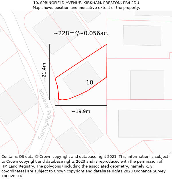 10, SPRINGFIELD AVENUE, KIRKHAM, PRESTON, PR4 2DU: Plot and title map