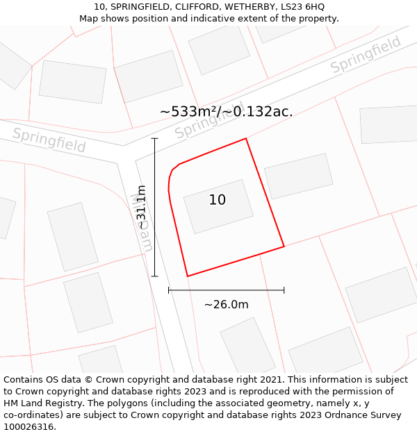 10, SPRINGFIELD, CLIFFORD, WETHERBY, LS23 6HQ: Plot and title map