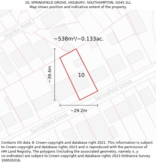 10, SPRINGFIELD GROVE, HOLBURY, SOUTHAMPTON, SO45 2LL: Plot and title map