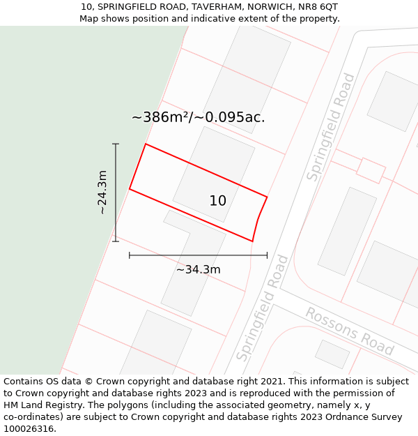 10, SPRINGFIELD ROAD, TAVERHAM, NORWICH, NR8 6QT: Plot and title map