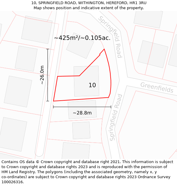 10, SPRINGFIELD ROAD, WITHINGTON, HEREFORD, HR1 3RU: Plot and title map