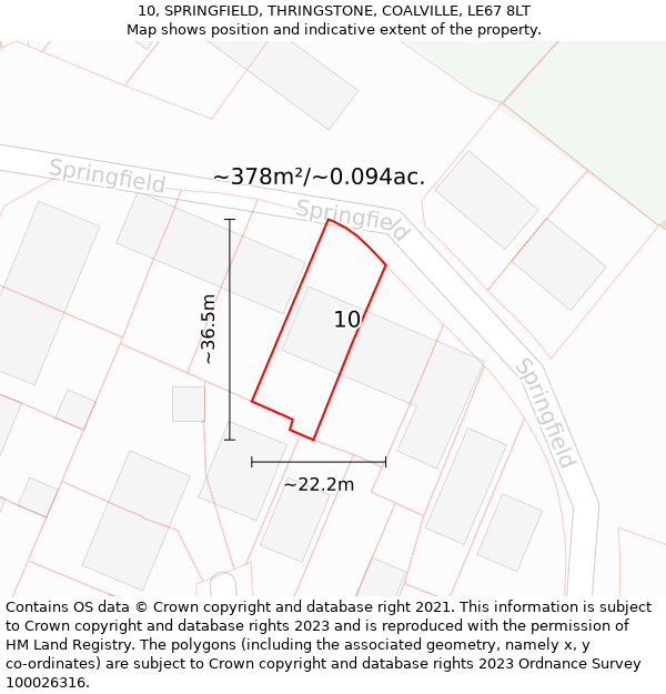 10, SPRINGFIELD, THRINGSTONE, COALVILLE, LE67 8LT: Plot and title map