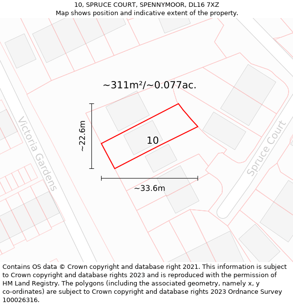 10, SPRUCE COURT, SPENNYMOOR, DL16 7XZ: Plot and title map