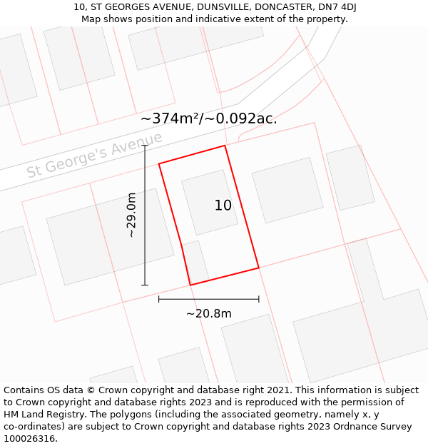 10, ST GEORGES AVENUE, DUNSVILLE, DONCASTER, DN7 4DJ: Plot and title map