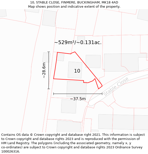 10, STABLE CLOSE, FINMERE, BUCKINGHAM, MK18 4AD: Plot and title map
