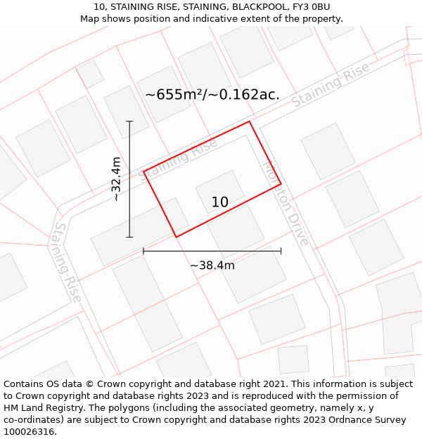 10, STAINING RISE, STAINING, BLACKPOOL, FY3 0BU: Plot and title map