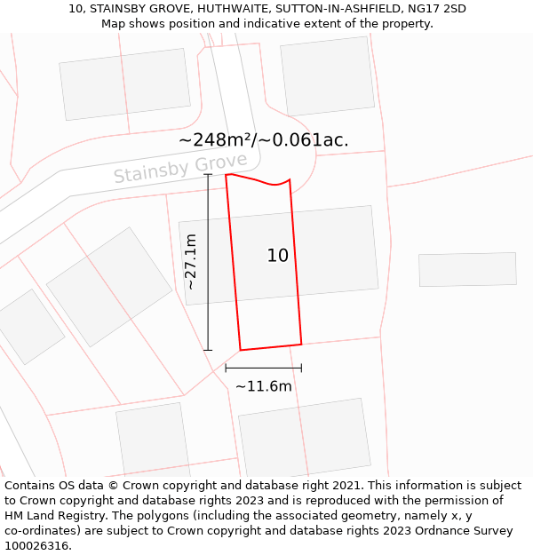 10, STAINSBY GROVE, HUTHWAITE, SUTTON-IN-ASHFIELD, NG17 2SD: Plot and title map