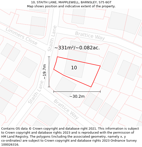 10, STAITH LANE, MAPPLEWELL, BARNSLEY, S75 6GT: Plot and title map