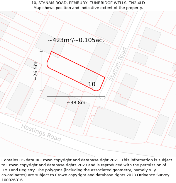 10, STANAM ROAD, PEMBURY, TUNBRIDGE WELLS, TN2 4LD: Plot and title map