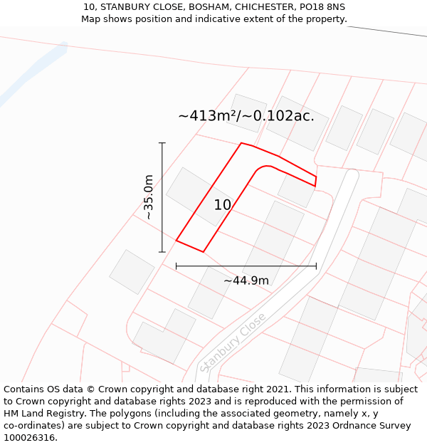 10, STANBURY CLOSE, BOSHAM, CHICHESTER, PO18 8NS: Plot and title map