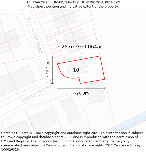 10, STANCH HILL ROAD, SAWTRY, HUNTINGDON, PE28 5XG: Plot and title map