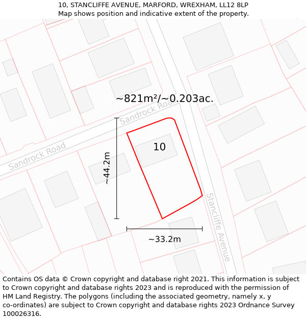 10, STANCLIFFE AVENUE, MARFORD, WREXHAM, LL12 8LP: Plot and title map