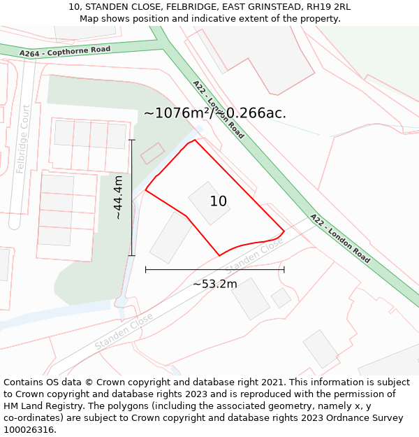 10, STANDEN CLOSE, FELBRIDGE, EAST GRINSTEAD, RH19 2RL: Plot and title map