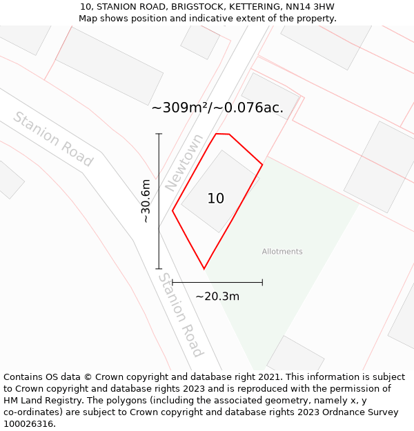 10, STANION ROAD, BRIGSTOCK, KETTERING, NN14 3HW: Plot and title map