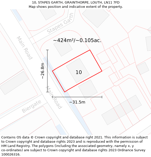 10, STAPES GARTH, GRAINTHORPE, LOUTH, LN11 7FD: Plot and title map