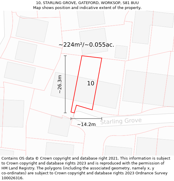 10, STARLING GROVE, GATEFORD, WORKSOP, S81 8UU: Plot and title map