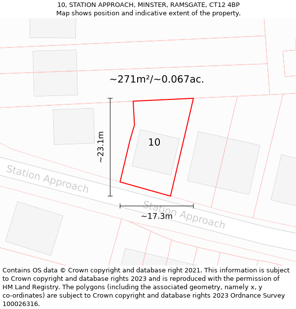 10, STATION APPROACH, MINSTER, RAMSGATE, CT12 4BP: Plot and title map