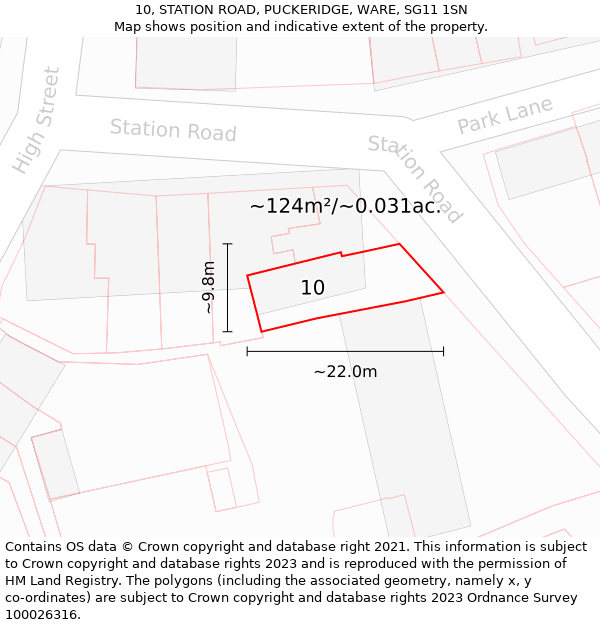 10, STATION ROAD, PUCKERIDGE, WARE, SG11 1SN: Plot and title map