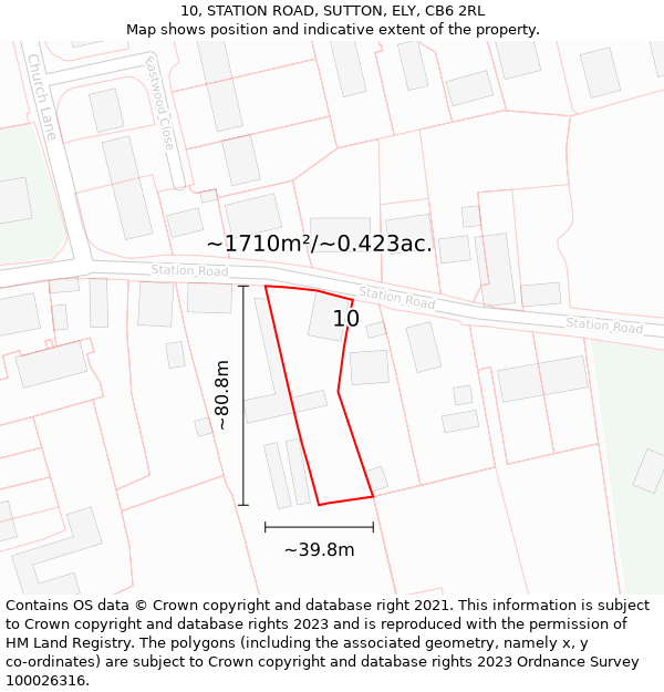 10, STATION ROAD, SUTTON, ELY, CB6 2RL: Plot and title map