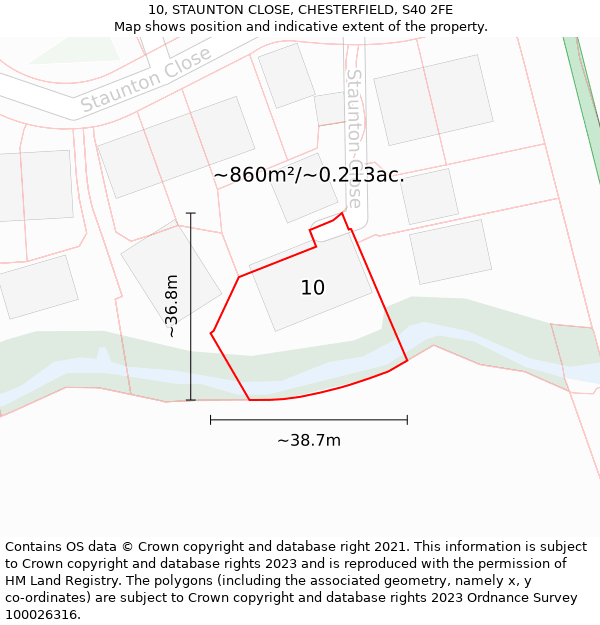 10, STAUNTON CLOSE, CHESTERFIELD, S40 2FE: Plot and title map