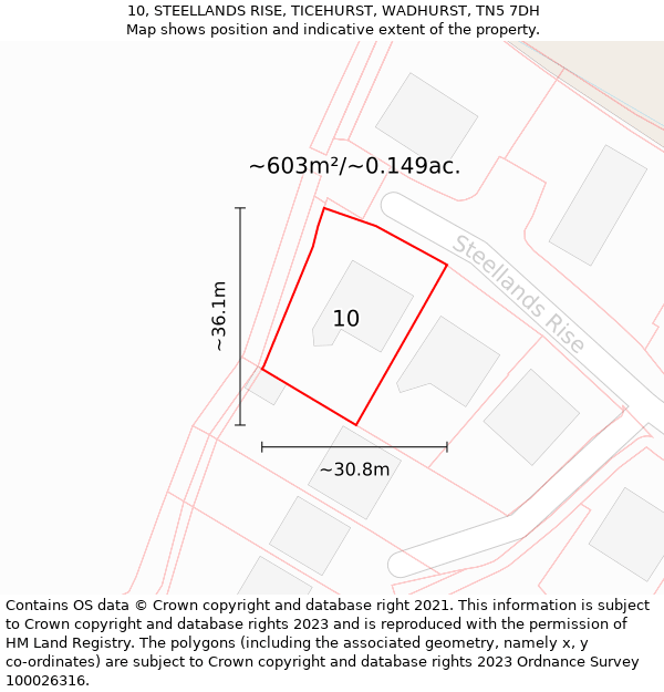 10, STEELLANDS RISE, TICEHURST, WADHURST, TN5 7DH: Plot and title map