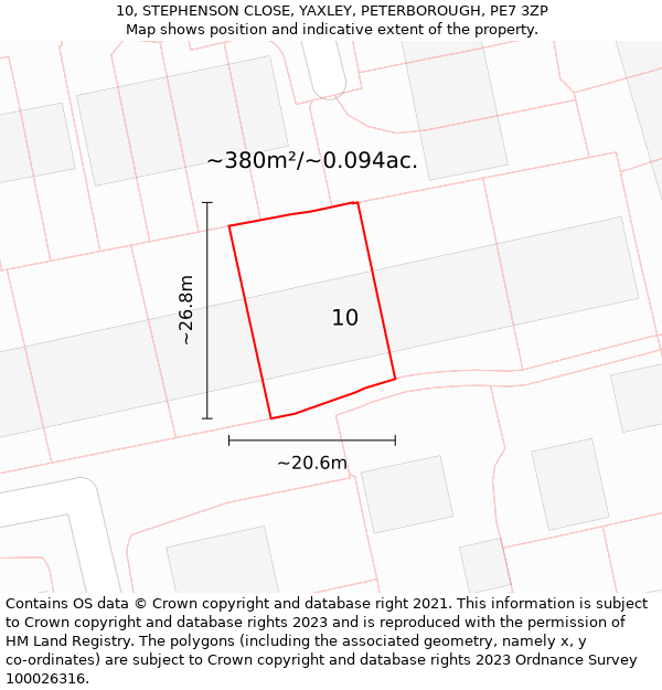 10, STEPHENSON CLOSE, YAXLEY, PETERBOROUGH, PE7 3ZP: Plot and title map