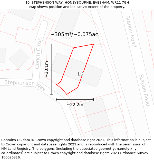 10, STEPHENSON WAY, HONEYBOURNE, EVESHAM, WR11 7GH: Plot and title map