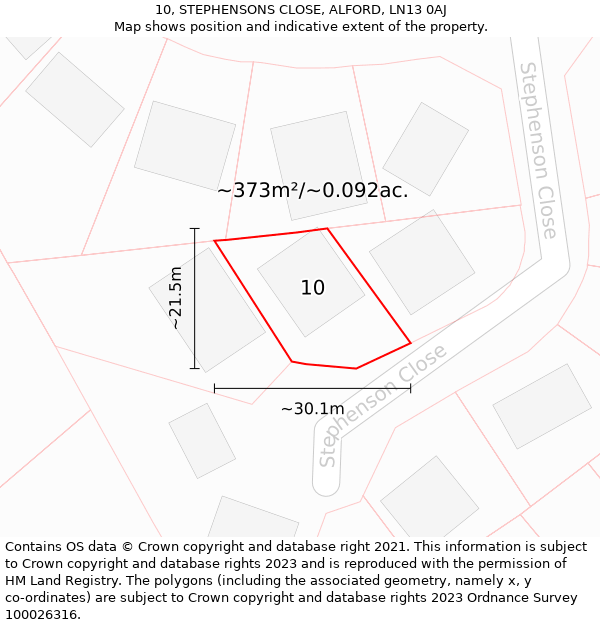 10, STEPHENSONS CLOSE, ALFORD, LN13 0AJ: Plot and title map