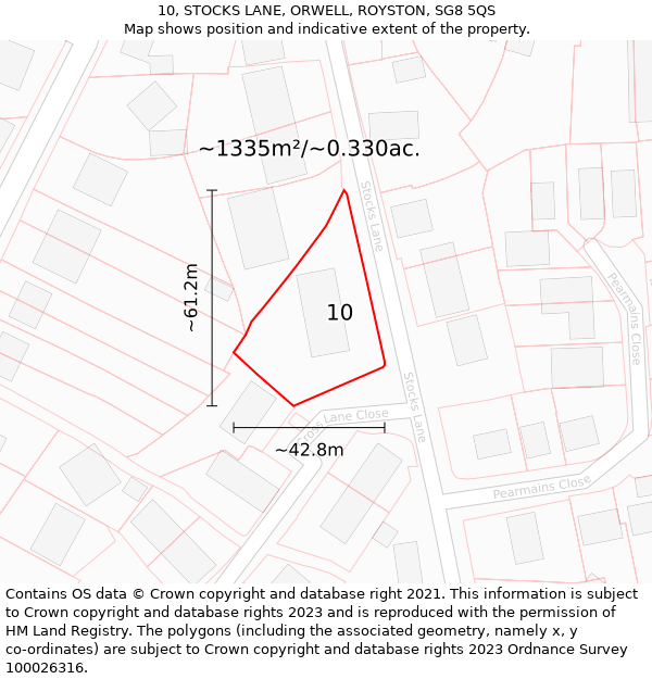 10, STOCKS LANE, ORWELL, ROYSTON, SG8 5QS: Plot and title map