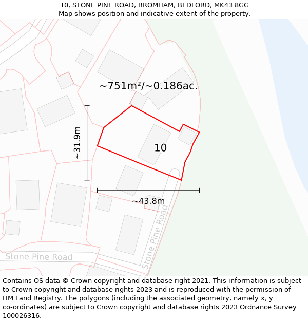 10, STONE PINE ROAD, BROMHAM, BEDFORD, MK43 8GG: Plot and title map