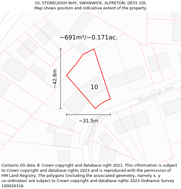 10, STONELEIGH WAY, SWANWICK, ALFRETON, DE55 1DL: Plot and title map