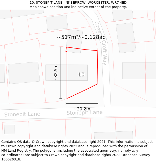 10, STONEPIT LANE, INKBERROW, WORCESTER, WR7 4ED: Plot and title map