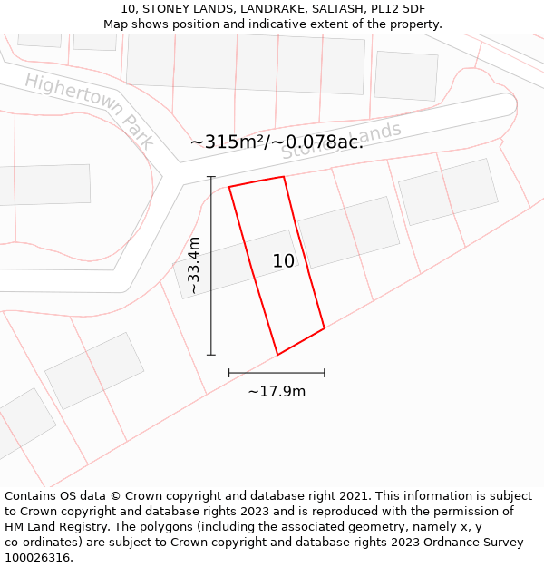 10, STONEY LANDS, LANDRAKE, SALTASH, PL12 5DF: Plot and title map