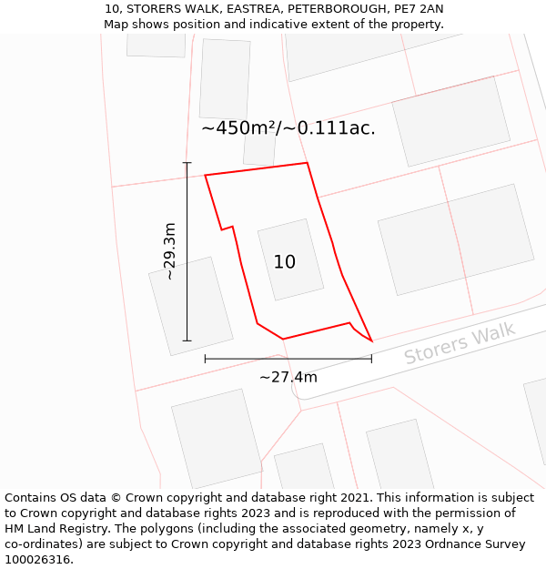 10, STORERS WALK, EASTREA, PETERBOROUGH, PE7 2AN: Plot and title map