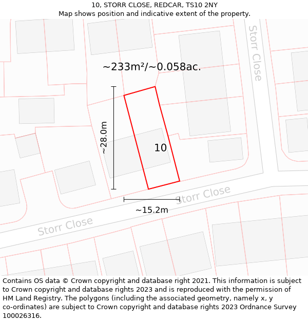 10, STORR CLOSE, REDCAR, TS10 2NY: Plot and title map