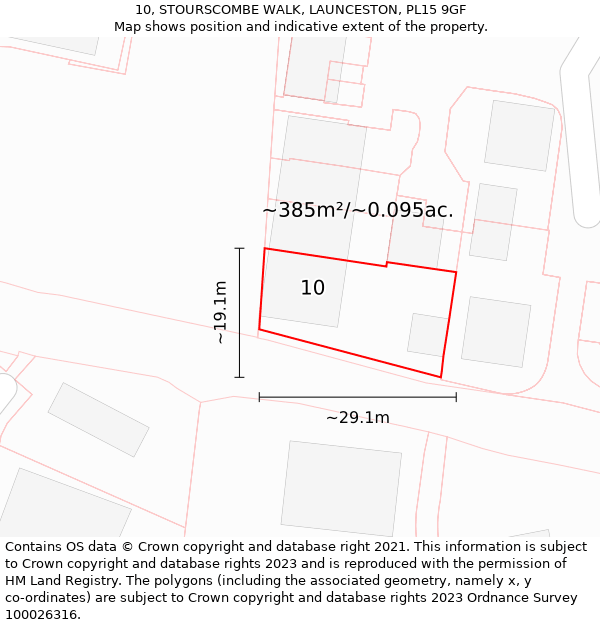 10, STOURSCOMBE WALK, LAUNCESTON, PL15 9GF: Plot and title map