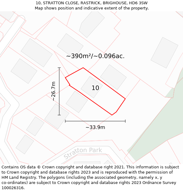 10, STRATTON CLOSE, RASTRICK, BRIGHOUSE, HD6 3SW: Plot and title map