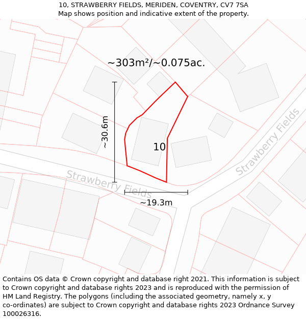 10, STRAWBERRY FIELDS, MERIDEN, COVENTRY, CV7 7SA: Plot and title map