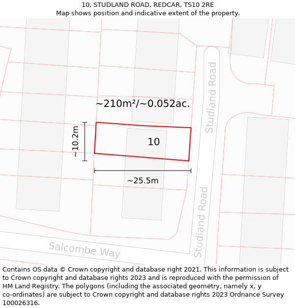 10, STUDLAND ROAD, REDCAR, TS10 2RE: Plot and title map