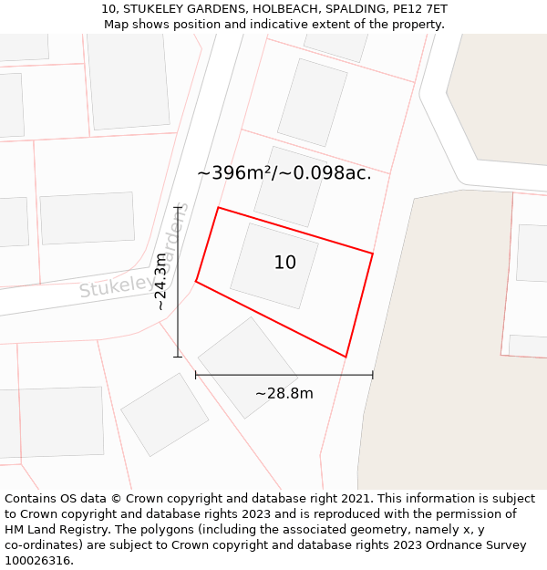 10, STUKELEY GARDENS, HOLBEACH, SPALDING, PE12 7ET: Plot and title map