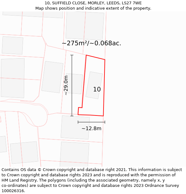 10, SUFFIELD CLOSE, MORLEY, LEEDS, LS27 7WE: Plot and title map