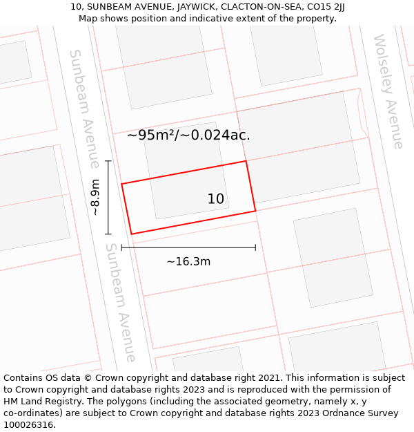 10, SUNBEAM AVENUE, JAYWICK, CLACTON-ON-SEA, CO15 2JJ: Plot and title map