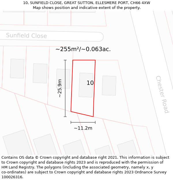 10, SUNFIELD CLOSE, GREAT SUTTON, ELLESMERE PORT, CH66 4XW: Plot and title map