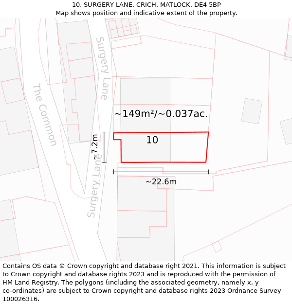 10, SURGERY LANE, CRICH, MATLOCK, DE4 5BP: Plot and title map