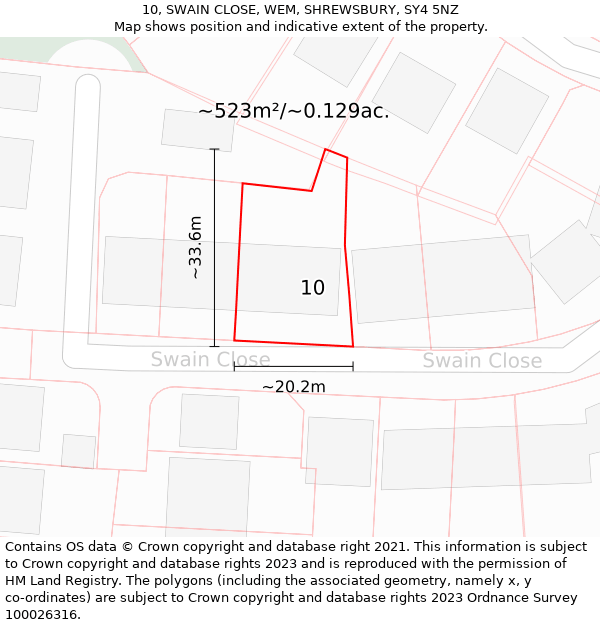 10, SWAIN CLOSE, WEM, SHREWSBURY, SY4 5NZ: Plot and title map