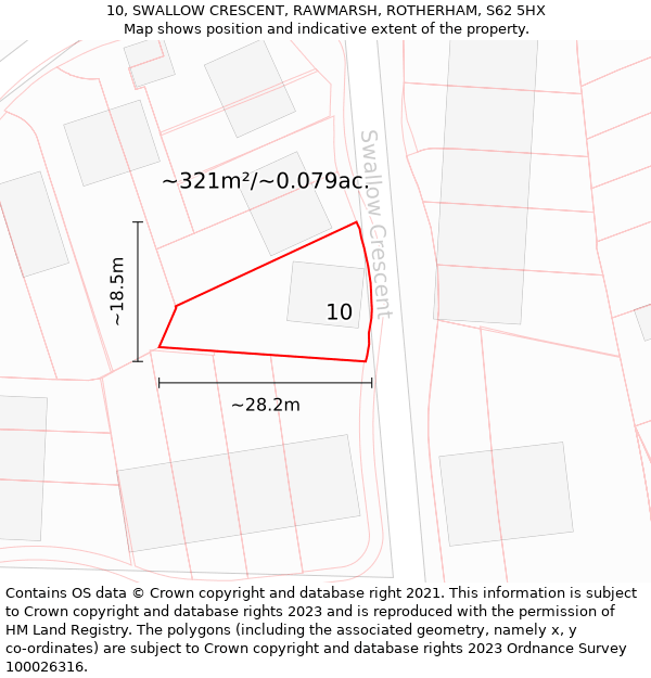 10, SWALLOW CRESCENT, RAWMARSH, ROTHERHAM, S62 5HX: Plot and title map